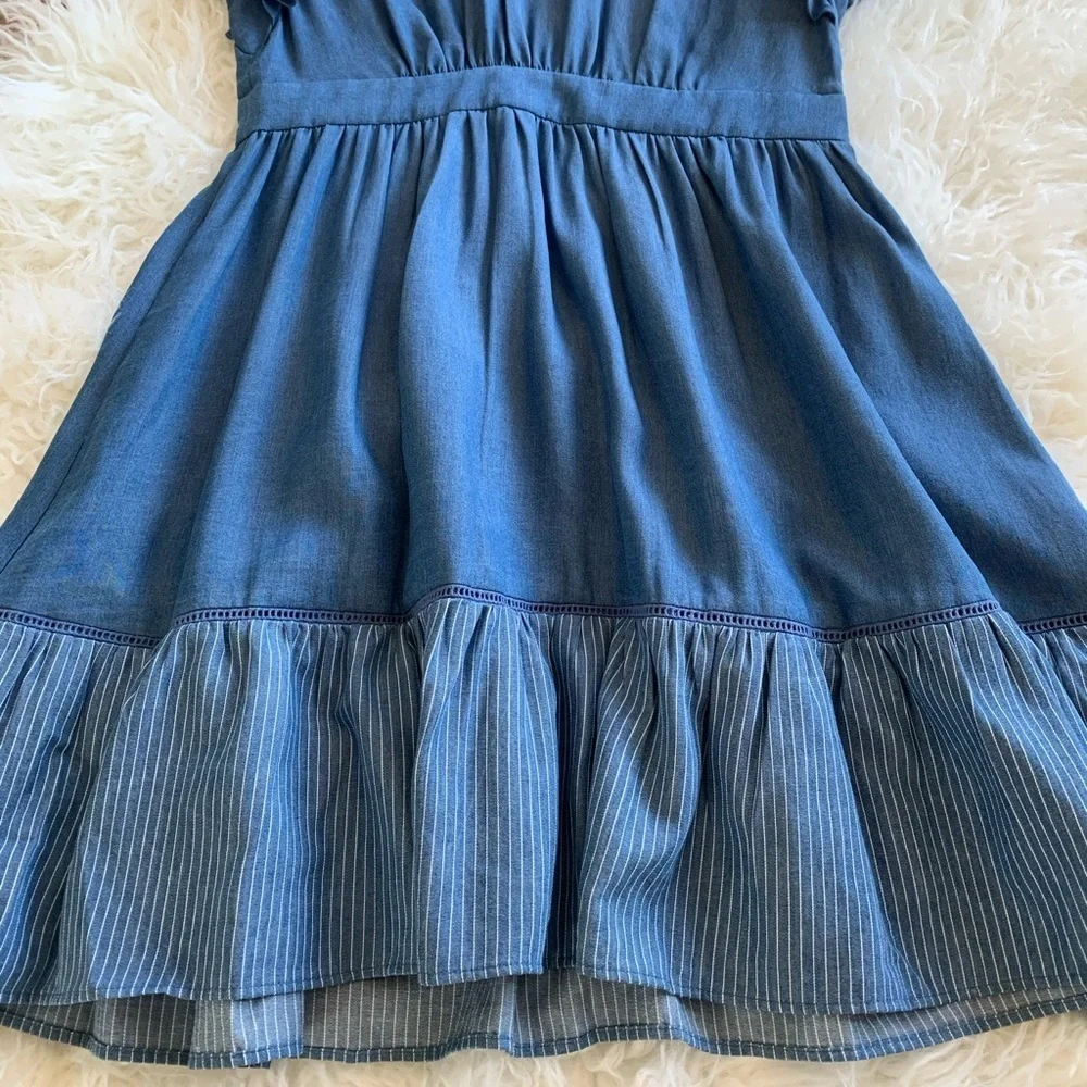 NEW KATE SPADE Chambray Fluffer Sleeve Ruffle Hem Indigo Mini Dress size 8 - Picture 15 of 16